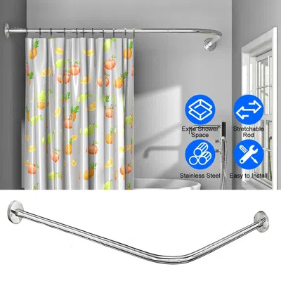 Eruule Adjustable L - Shaped Curved Shower Rod, Premium Stainless Steel Rust - Resistant Shower Curtain Rod In Silver