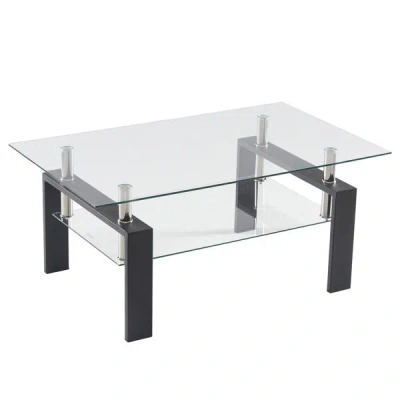 Eruule Arc Shaped Two Tiers Tempered Glass Coffee Table