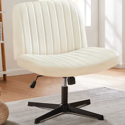 Eruule Armless Adjustable Swivel Rocking Chair For Home Office And Gaming - Leather Task Chair For Living R In White
