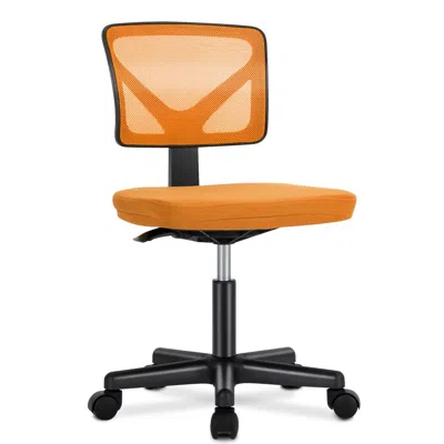Eruule Armless Office Chair With Lumbar Support, Adjustable Height, 360° Swivel, And Rolling Wheels In Orange