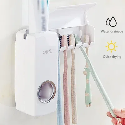 Eruule Automatic Toothpaste Dispenser, Toothpaste Squeezing And Tooth Brush Holder Set(5 Brushs Set) - Whit In Multi