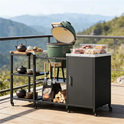 Eruule Barbecue Grill, Barbecue Table, Storage Cabinet, Black