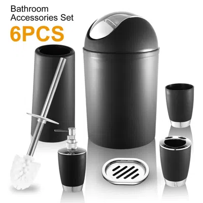 Eruule Bathroom Accessories Set 6 Pcs Bathroom Set Ensemble Complete Soap Dispenser Toothbrush Holder In Black