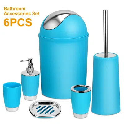 Eruule Bathroom Accessories Set 6 Pcs Bathroom Set Ensemble Complete Soap Dispenser Toothbrush Holder In Blue