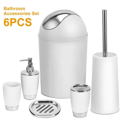 Eruule Bathroom Accessories Set 6 Pcs Bathroom Set Ensemble Complete Soap Dispenser Toothbrush Holder Tumbl In White
