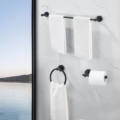 Eruule Bathroom Hardware Set, Thicken Space Aluminum 3 Pcs Towel Bar Set- Matte Black 16-27 Inches Adjustab