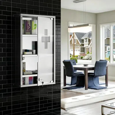 Eruule Bathroom Lockable Medicine Cabinet, 4 Tier Stainless Steel Medical Wall Box With 2 Keys And Shelves In Black