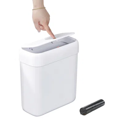 Eruule Bathroom Small Trash Can With Lid,10l / 2.7 Gallon Slim Garbage Bin Wastebasket With Press Top Lid F In White