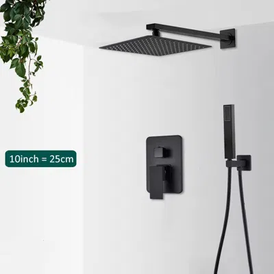 Eruule Black Embedded Shower System With Rainfall Waterfall Feature And Tub Spout - 2 Ways 10 Inch