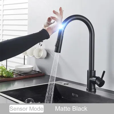 Eruule Black Pull-out Sensor Kitchen Faucet With Touch Control - 2-function Mixer Tap For Sink With Single 