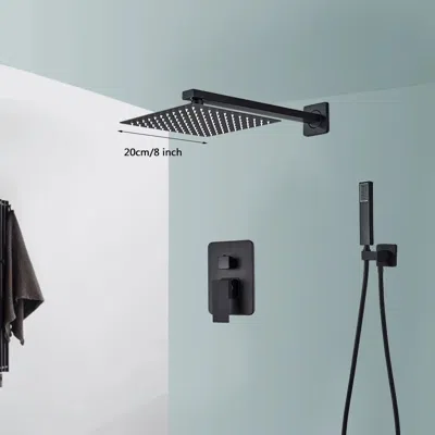 Eruule Black Wall-mounted Rainfall Shower System With Concealed Embedded Box And Sus304 Hot And Cold Water 