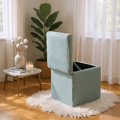 Eruule Brown Linen-textured Storage Ottoman With Black Rubber Feet - Compact Square Seat With Hidden Storag