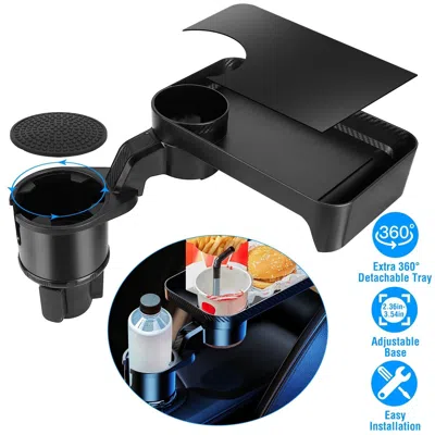 Eruule Car Cup Holder Tray 360° Rotating Car Bottle Holder Expander Adapter In Black