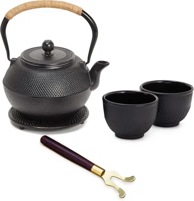 Eruule Cast Iron Teapot - 1200 Ml, Black, 2 Cups - Japanese Tea Set With Stainless Steel Infuser & Stovetop