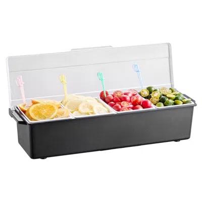 Eruule Chilled Condiment Server, 4 Compartment Ice Cooled Condiment Serving Container, Chilled Garnish Tray In Black