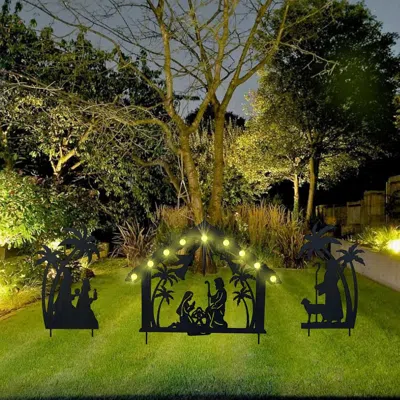 Eruule Christmas Garden Jesus Scene Decor, Solar Lighted Outdoor Nativity Set With 9 Led Lights, Christmas 