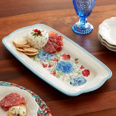 Eruule Classic Charm Ceramic 16-inch Rectangular Platter, Blue In Multi