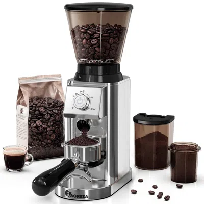 Eruule Coffee Grinder With Anti Static, Burr Coffee Bean Grinder For Home Use With 48 Precise Grind Setting In Silver
