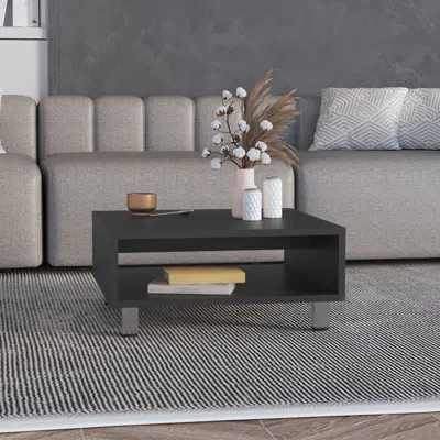 Eruule Coffee Table 10.6" H, 1 Shelf, 4 Legs, Black