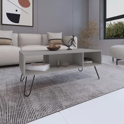 Eruule Coffee Table 15.7" H, With 4 Legs And 2 Shelves, White