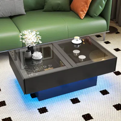 Eruule Coffee Table With Sliding Tabletop, Center Table With Hidden Storage Compartment, Extendable Table F