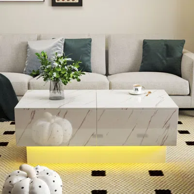 Eruule Coffee Table With Sliding Tabletop, Center Table With Hidden Storage Compartment, Extendable Table F