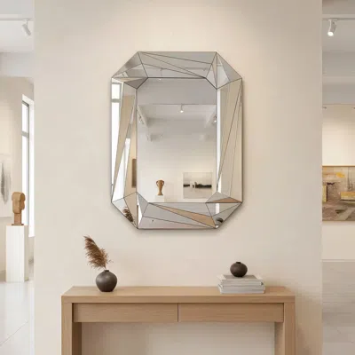 Eruule Diamond Shaped Large Wall Mirror For Decor Elegant Living Room, Modern Beveled Edge Frameless Accent In Gray