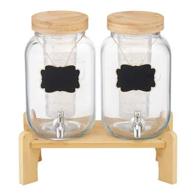 Eruule Drink Dispenser 1 Gal Beverage Dispenser For Parties Glass With Stand 2pcs In Brown