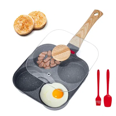Eruule Egg Pan, 4-cup Nonstick Egg Frying Pan, Aluminum Breakfast Omelette Skillet For Pancakes, Hamburgers In Gray