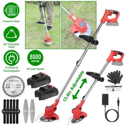 Eruule Electric Cordless Grass Trimmer Rechargeable Lawn Mower Weed Cutter With 2 Alloy Saw Blades 2 Alloy 