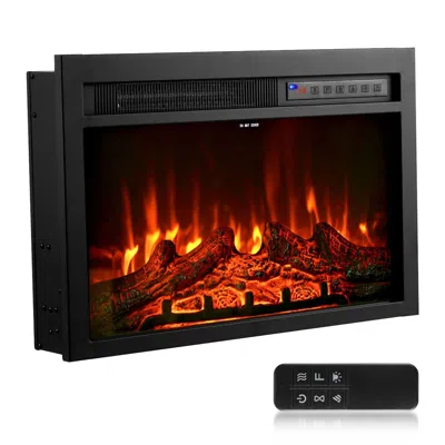 Eruule Electric Fireplace Insert, 26 Inch Recessed And Wall Mounted With Adjustable Flame Color Brightness  In Black