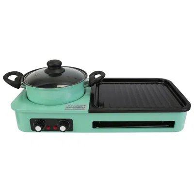 Eruule Electric Grill And Hot Pot Combo - 1600w Smokeless Korean Bbq Grill With Dual-zone Cooking Non-stick In Blue