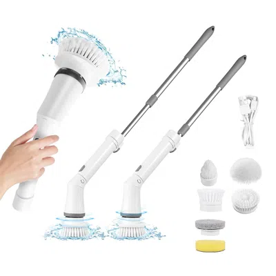 Eruule Electric Spin Scrubber Cordless Rechargeable Telescopic Cleaning Brush 6 Replaceable Heads 2 Speed A