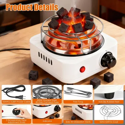 Eruule Fast Heating Hookah Coal Heater 500w - 5 Temp. Gears, Safe Thermostat Design, Rust-resistant Ss, Bon In White