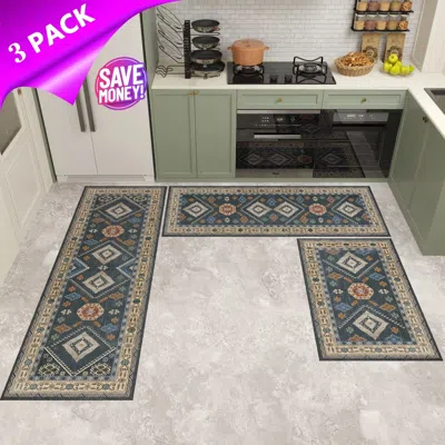 Eruule Kitchen Rugs Sets Of 3, Kitchen Floor Mat Carpet, Washable Non Slip Kitchen Runner Rug, Boho Farmhou In Gray