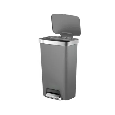 Eruule Kitchen Trash Can, 11.9 Gallon Plastic Step Garbage Bin With Soft Close Lid, Gray