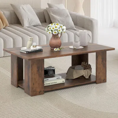 Eruule Large 41 Inch 2-tier Wooden Modern Coffee Table With Storage Shelf Living Room Table