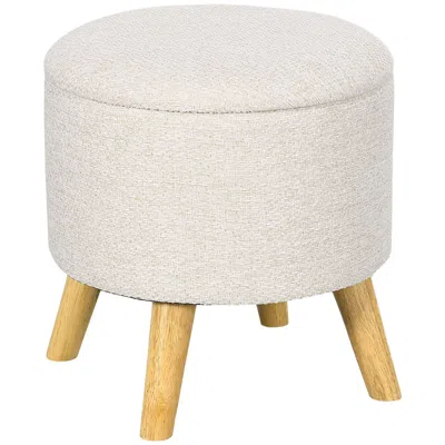 Eruule Linen Upholstered Round Storage Ottoman Wood Legs Padded Seat Hidden Space Stool