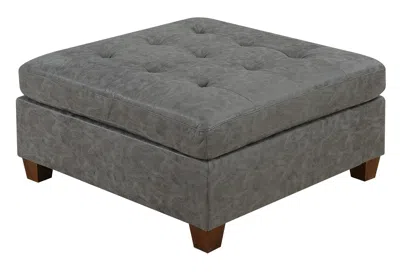 Eruule Living Room Furniture Tufted Cocktail Ottoman Antique Grey Breathable Leatherette 1pc Cushion Ottoma