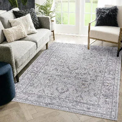 Eruule Marfi Collection 5x7 Ivory / Grey / Oriental Area Rug In White