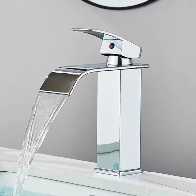 Eruule Matte Black Deck-mounted Single Lever Basin Faucet With Waterfall Spout For Hot And Cold Water Mixin In Silver