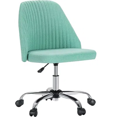 Eruule Modern Armless Small Desk Chair With Swivel Function And Wheels, Ideal For Office, Vanity, And Gamin In Blue