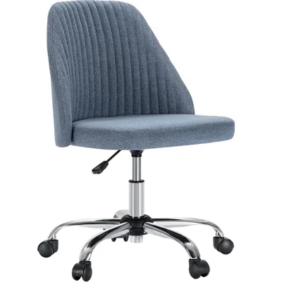 Eruule Modern Armless Small Desk Chair With Swivel Function And Wheels, Ideal For Office, Vanity, And Gamin In Blue