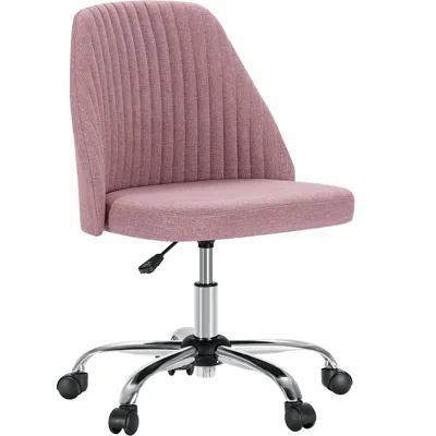 Eruule Modern Armless Small Desk Chair With Swivel Function And Wheels, Ideal For Office, Vanity, And Gamin In Pink