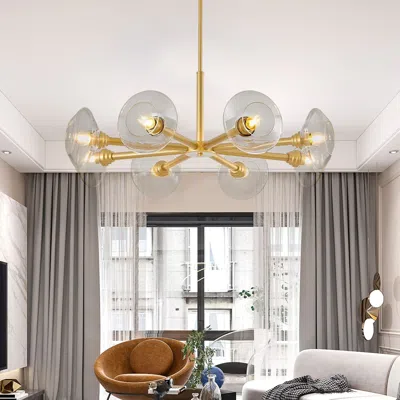 Eruule Modern Gold 8-light Sputnik Chandelier With Clear Glass Shades, Mid-century Hanging Pendant Light Fi