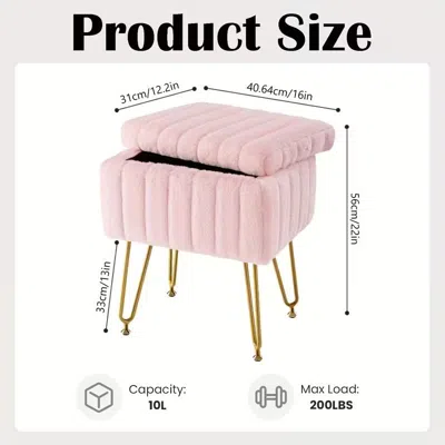 Eruule Multifunctional Vanity Stool With Storage, Makeup Chair And Shoe Changing Bench With 4 Gold Metal Le In Pink