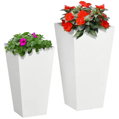 Eruule Outdoor Planter Set 2-pack Mgo Flower Pots White Drainage For Garden Patio Yard Elegance