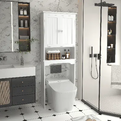 Eruule Over The Toilet Storage Cabinet, Bathroom Shelf Over Toilet, Bathroom Storage Cabinet Organizer,wood In White