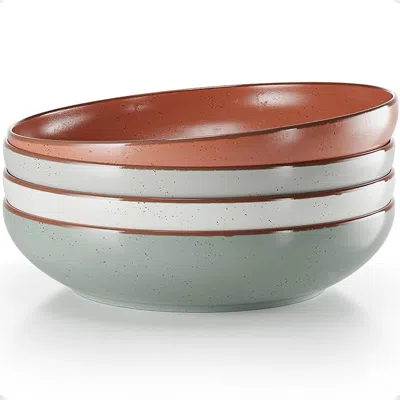 Eruule Pasta Bowls Set Of 4 - Large 30 oz Bowls - Stylish Ceramic Plates - Safe For Oven, Microwave & Dishw