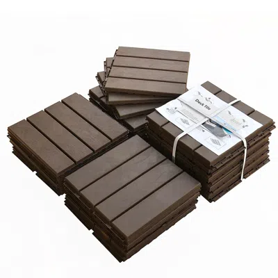 Eruule Patio Interlocking Deck Tiles, 12"x12" Square Composite Decking Tiles, Four Slat Plastic Outdoor Flo